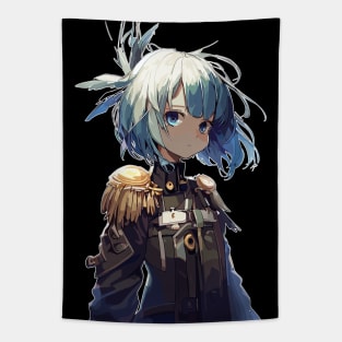 Blue hair anime Angel military girl Tapestry