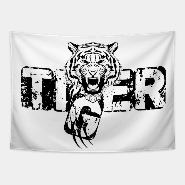 Black Angry Tiger Tapestry by anbartshirts