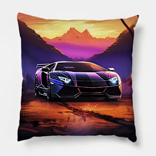 Synthwave aesthetic sport car with palms [synthwave/vaporwave/cyberpunk] Pillow