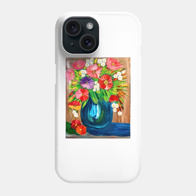 Some abstract mixed flowers in a metallic vase Phone Case by kkartwork