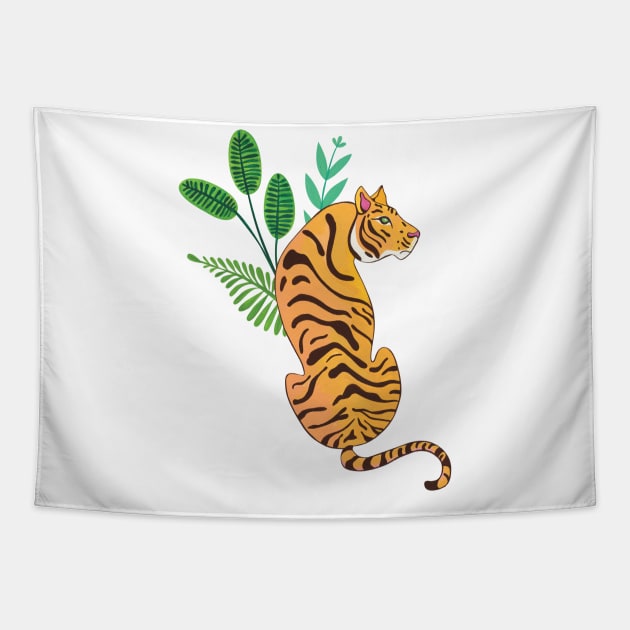 Tiger Stripes and leaves Tapestry by estudioanzol