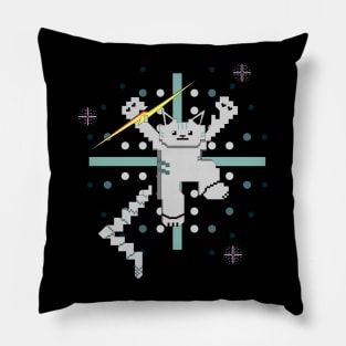 Cat Lightning Retro Gaming Dark Teal Green Pillow