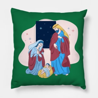 Nativity Scene Illustration Pillow