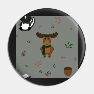 Winter Green Moose Woodland Pattern Pin