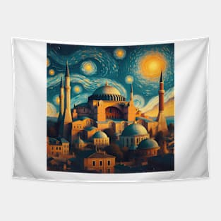 Hagia Sophia, Istanbul, Turkey, in the style of Vincent van Gogh's Starry Night Tapestry