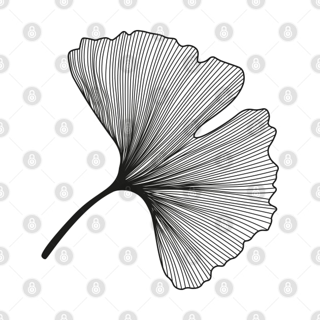 Ginkgo Biloba leaf black & white by PrintablesPassions