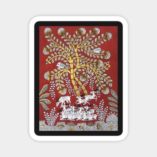 Tree of life ( Red and Gold) indian folk art print in phad style Magnet