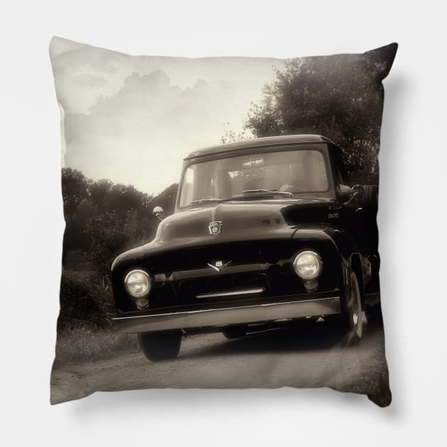 1954 FORD F-100, black white Pillow by hottehue