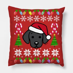 Black Labrador Puppy Santa Festive Pattern Pillow