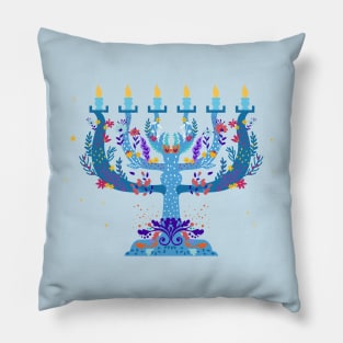 floral menorah happy hanukkah Pillow