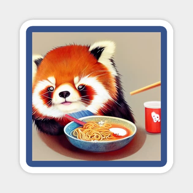 Kawaii Red Panda Eating Ramen Magnet by Grassroots Green