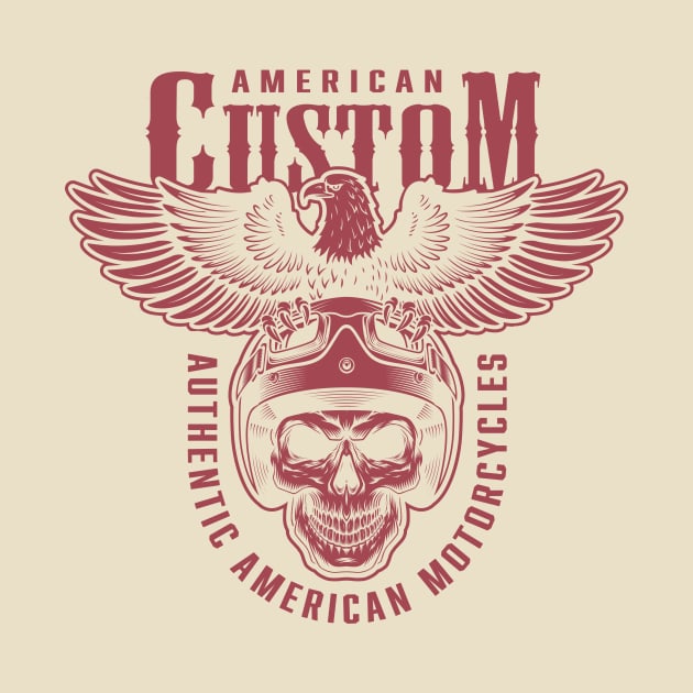 American Custom Motorcycles Biker Retro Skull by CGD