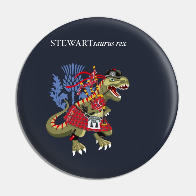 Clanosaurus Rex STEWARTsaurus Red plaid Stewart Family Tartan Pin by BullShirtCo