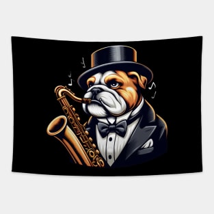 Bulldog Playing Saxophone Tapestry