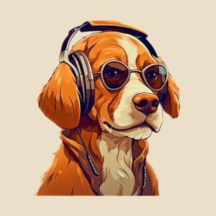 Dog Wearing Headphones and Sunglasses T-Shirt
