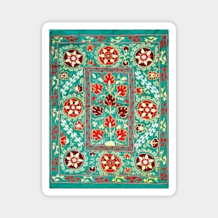 Turquoise Suzani Uzbek Vintage Floral Embroidery Pattern Magnet