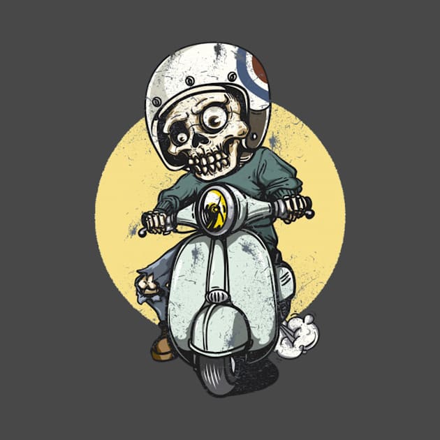 Skull on a vintage scooter by Kenny Studio
