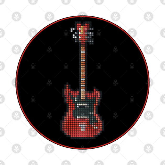 Tiled Pixel Red 8-String Bass Guitar in a Black Circle by gkillerb