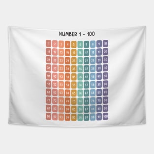 Numbers 1 - 100 in Soft Rainbow Colors for Kids Tapestry