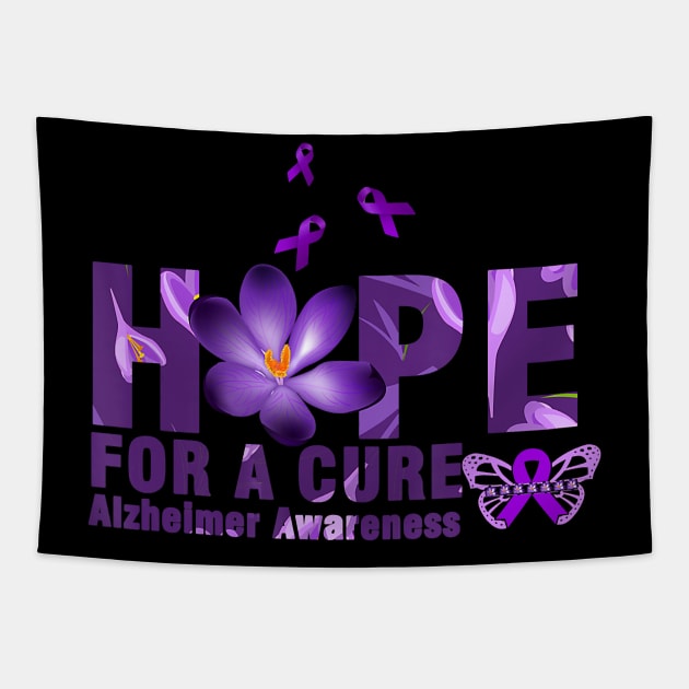 Hope For A Cure Alzheimer Awareness Flower and Butterfly Gift Tapestry by thuylinh8