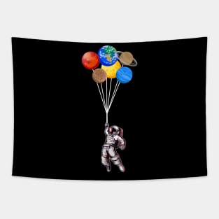 Astronaut holding Planet Balloons Solar System space Tapestry