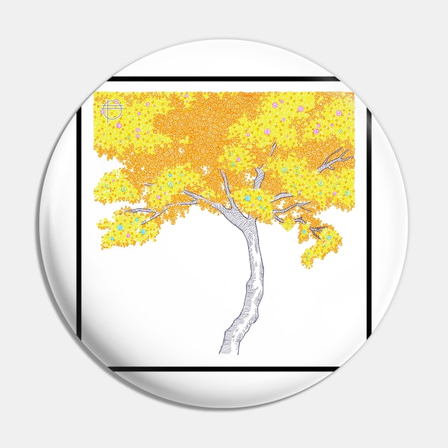 Yellow Tree Circle Design Pin by pbdotman