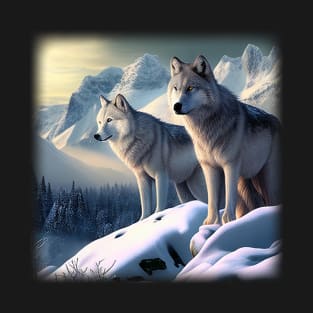 Wolves Wolf White Snow Mountains T-Shirt