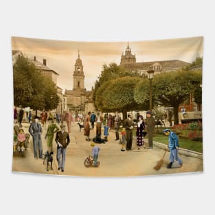 Strolling through the Plaza Mayor of Lugo (Spain), 1934 Tapestry