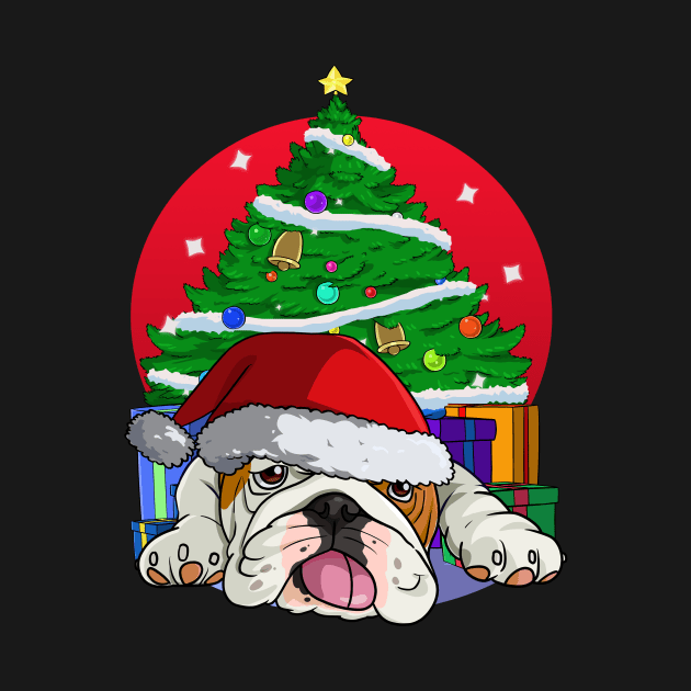 English Bulldog Santa Hat Merry Christmas by Noseking