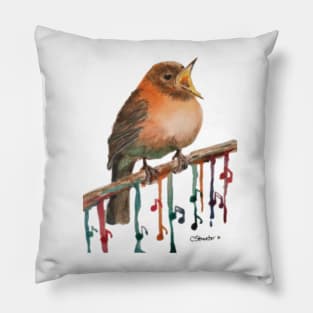 Orange Robin Watercolor sitting on a Branch Pillow