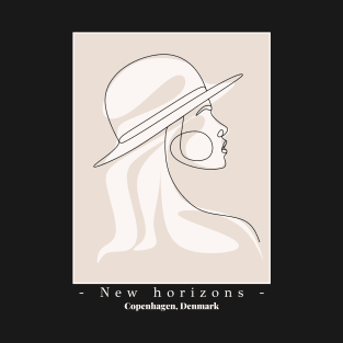 "New horizons" Women minimalistic line art drawing T-Shirt