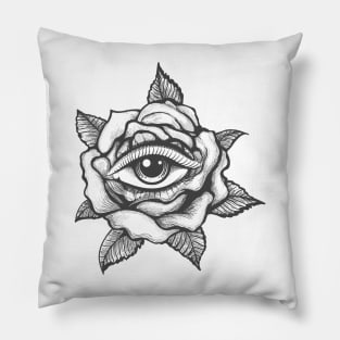 Tattoo with Human Eye inside a Rose flower Pillow