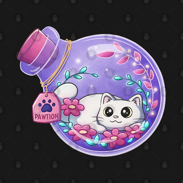 Cute White Cat Magic Potion With Flowers by Meowrye