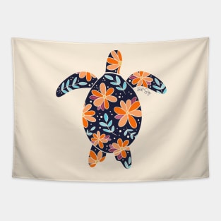 Floral Sea Turtle - 70s colors Tapestry