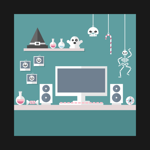 Cartoon drawing of an Halloween workstation by SooperYela