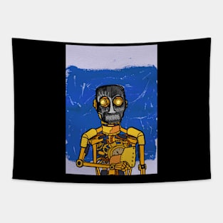 Love NFT - A Golden Affair: Golden Robot Character with Street Mask and Glass Eyes Tapestry