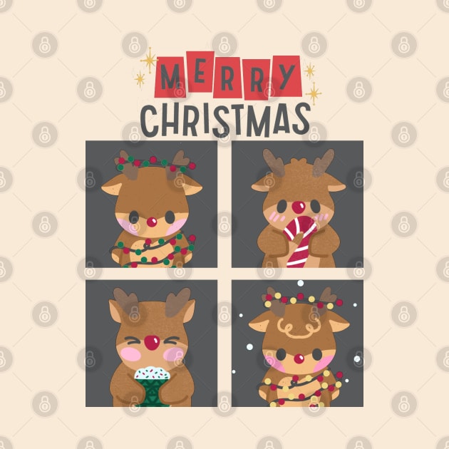 Merry Christmas cute Reindeers Seasons Greetings Tis The Season To Be Jolly Cute by BoogieCreates