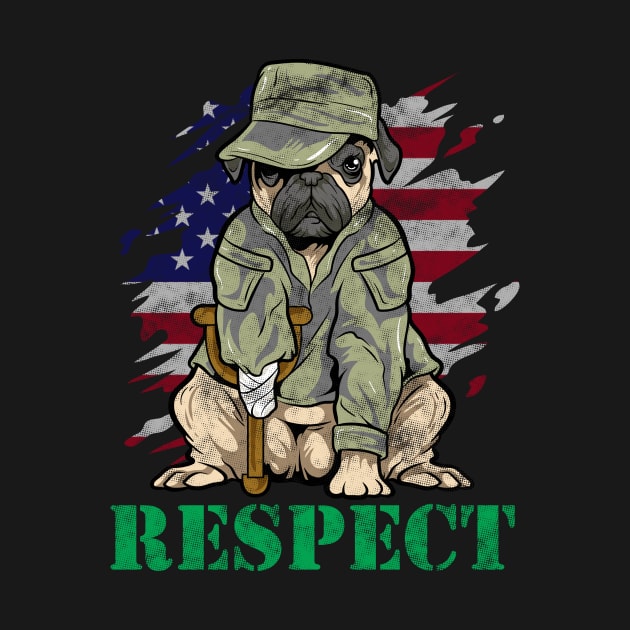 Military Pug Dog Veteran US Army American Flag Gift by Ramadangonim