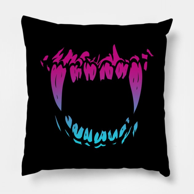 Monster Mouth Large Fang Teeth Vaporwave Pillow by aaallsmiles