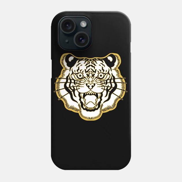 White and Gold Traditional Tiger Face Phone Case by Trippycollage