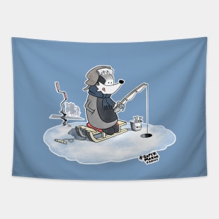 Ice Fishing Badger Tapestry