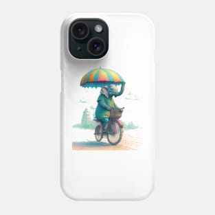 An elephant on a bicycle, holding an umbrella. Phone Case