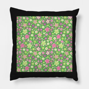 GREEN PURPLE VINTAGE FLORAL RETRO FUN Pillow