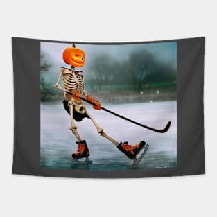 ce Hockey playing skeleton Halloween Digital Art Funny Tapestry