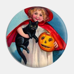 Vintage Halloween Girl Black Cat Pin