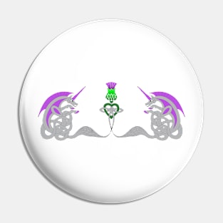 Celtic unicorns and thistle Pin