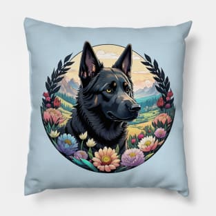 Black German Shepherd Landscape Pillow