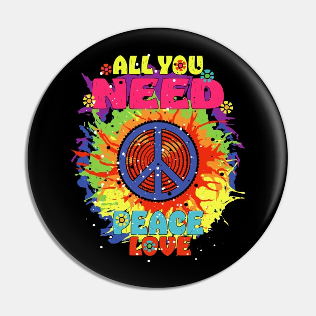 Peace Sign Love 60s 70s Tie Dye Hippie Halloween Costume Pin by PunnyPoyoShop