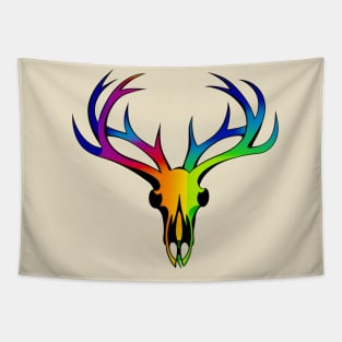 Radiant Antlers: Rainbow Pride Deer Skull Tapestry