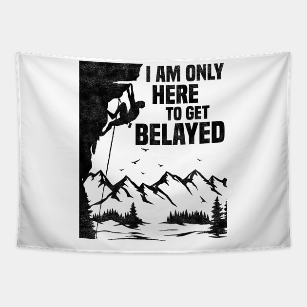 Im Only Here To Get Belayed, Funny Rock Climbing Sport And Bouldering Lovers Tapestry by BenTee